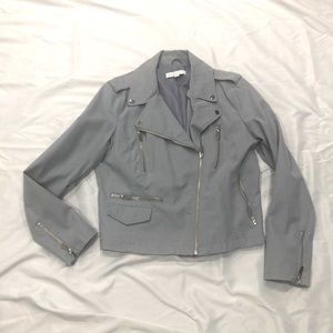 New York and Company Faux Leather Moto Jacket—Gray—Size Large